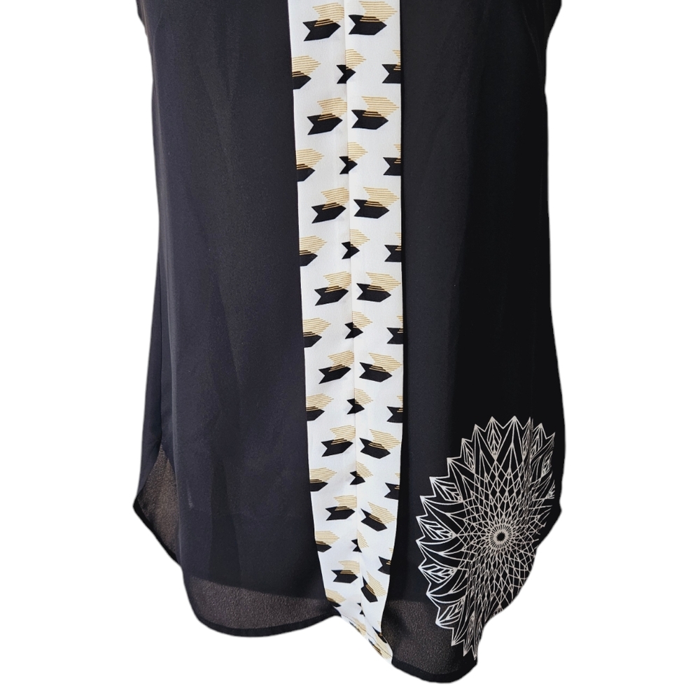 Desigual Mika Sleeveless Tunic Top Black Ivory Graphic Print High Low S - Picture 6 of 10